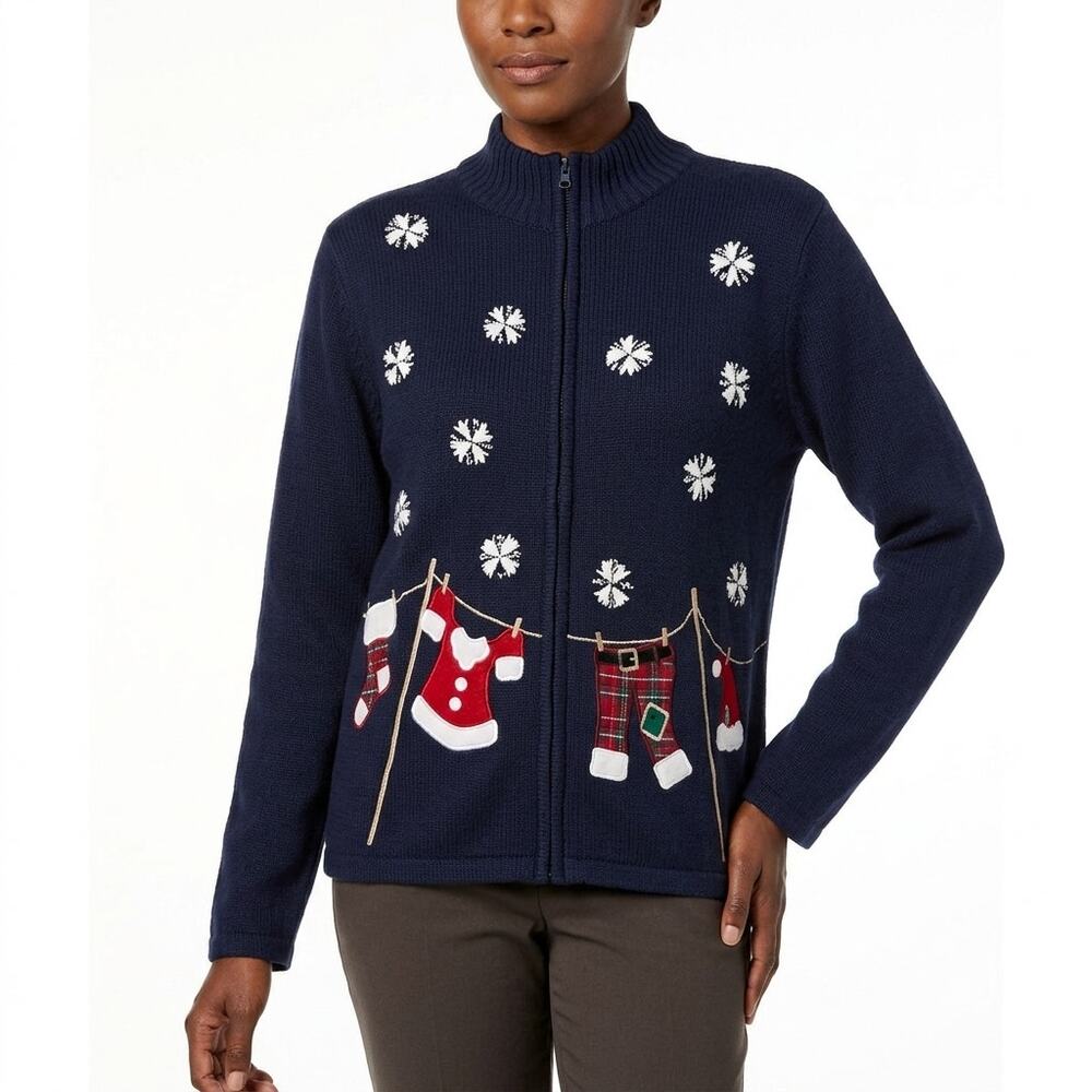 Crystal Kobe Cotton Blend Blue Graphic Print Sweater Women Size XL